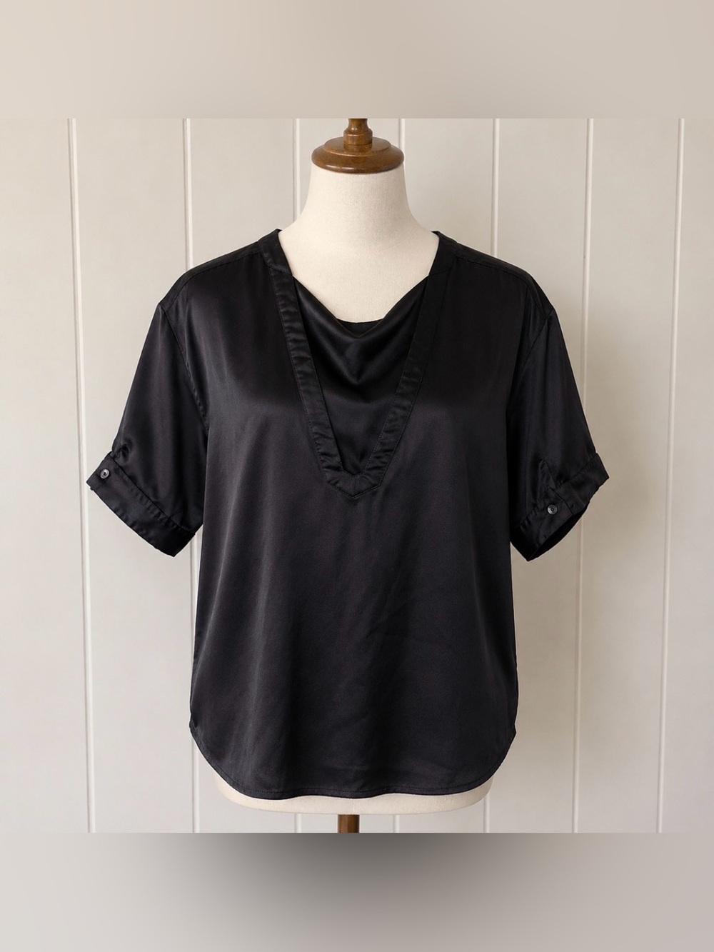 Derek Lam 10 Crosby for Design Nation Black Satin V-Neck Blouse XS Top